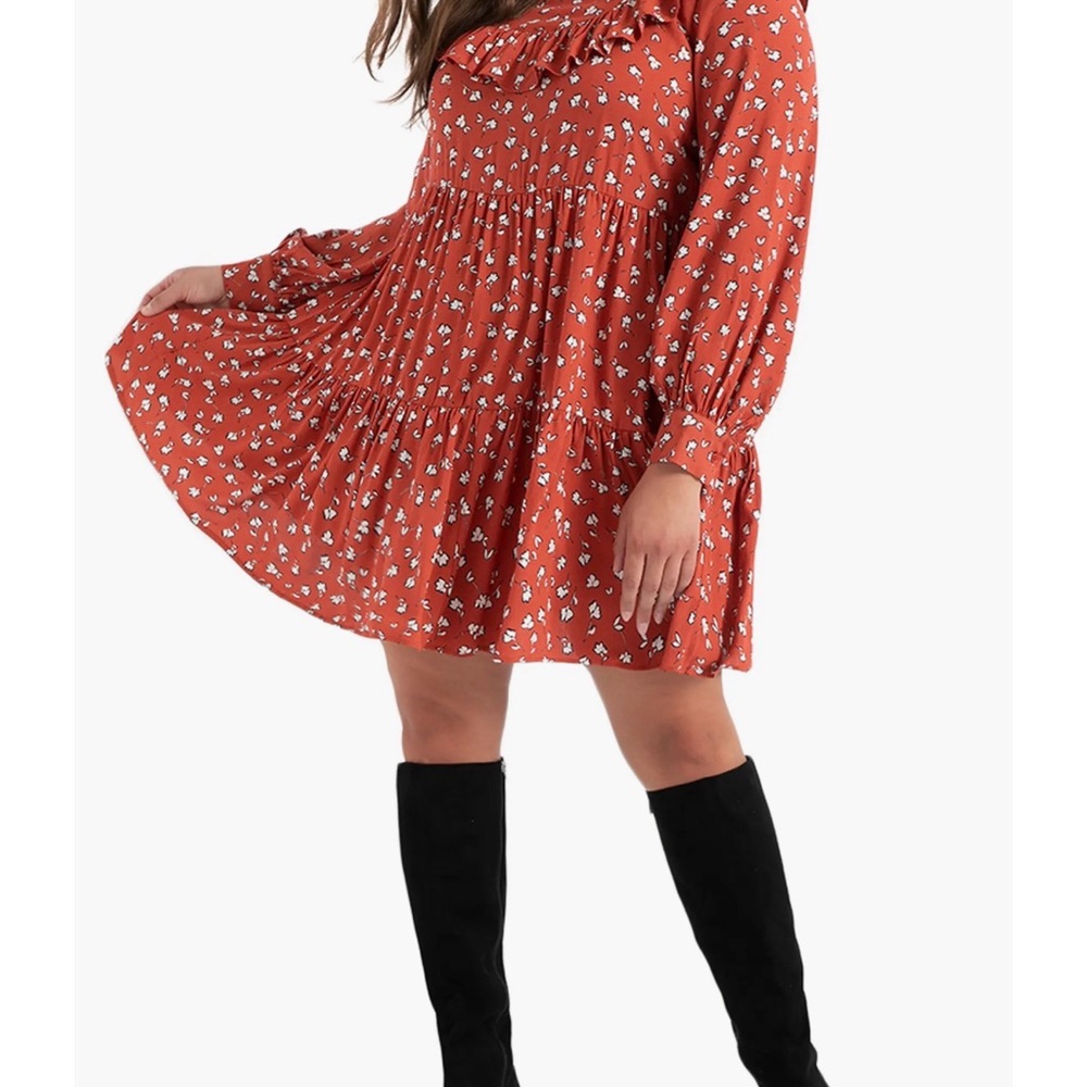 Eloquii • Ruffle Yoke Tiered Long Sleeve Dress Size 14
